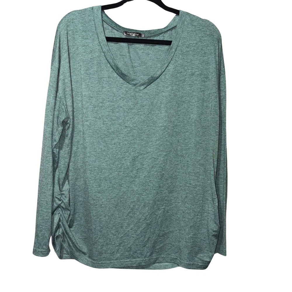 Green Long Sleeve Relaxed Ruched Tee
